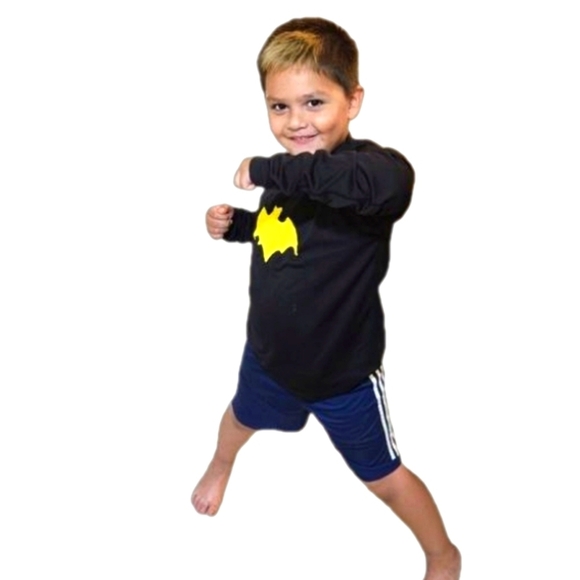 Hand Crafted Upcycled Long Sleeve Tee Black Yellow Batman Halloween Costume L - Picture 4 of 12